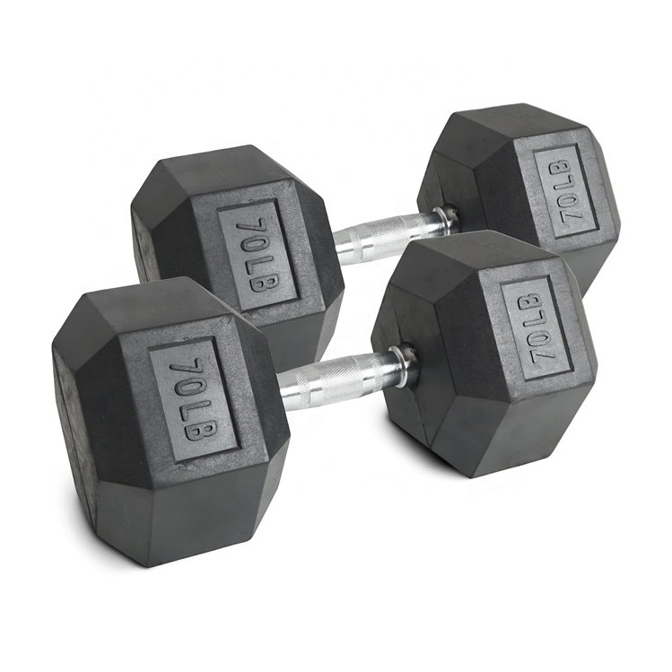 Hex Dumbbell Set - Zestaw gumowanych hantli sześciokątnych 70lb, chromowane,
