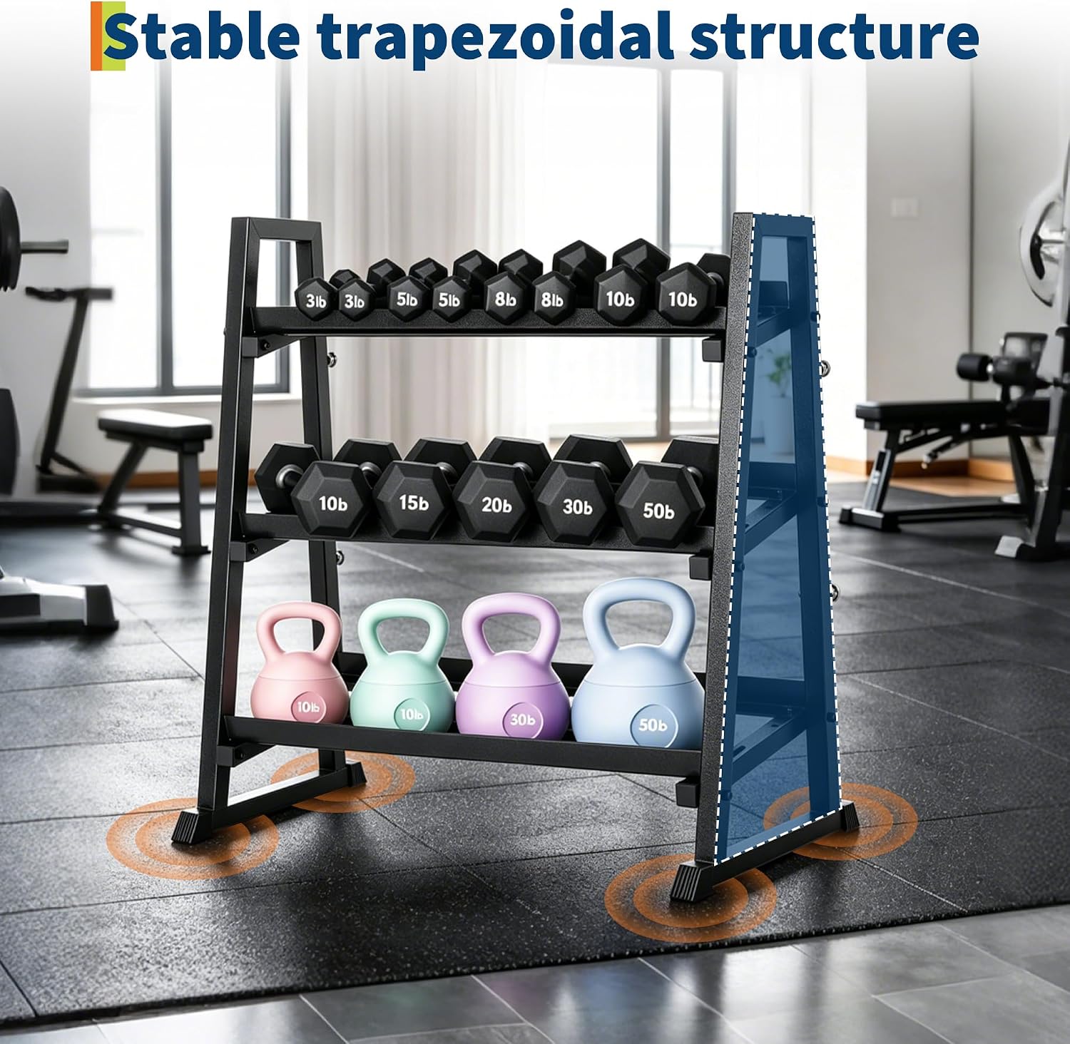 Home Gym Kettlebells - Wytrzymały 3-poziomowy stojak na hantle Garvee